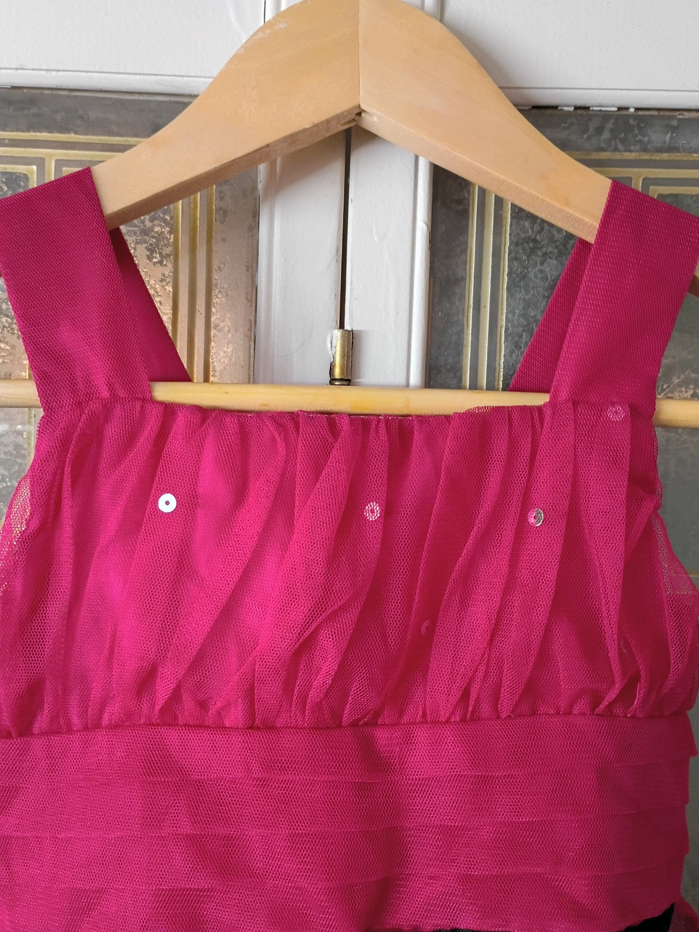 George Fuchsia Sleeveless Sequin Party Dress with Velvet Waistband - Picture 3 of 7